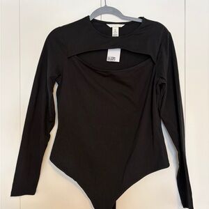 H&M Black Long-Sleeve Cutout Bodysuit